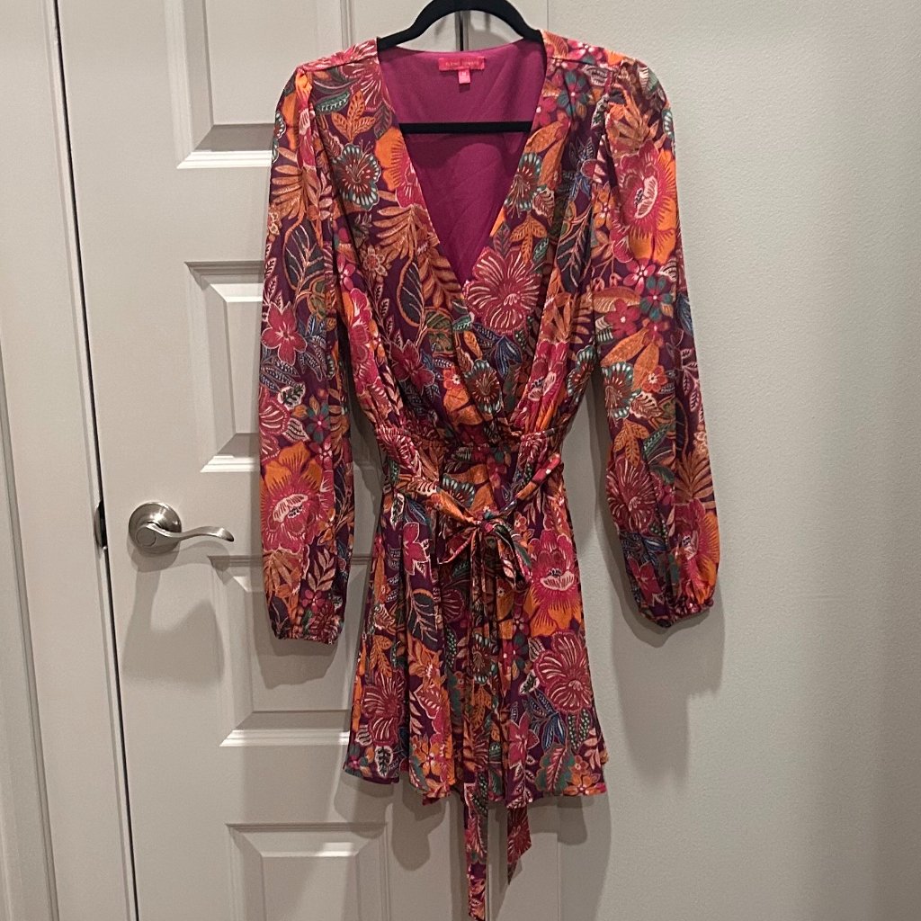 Flying Tomato Floral Print Long Sleeve V-Neck Dress